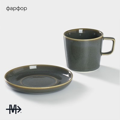 Чайная пара Magistro Fog, 2 предмета: чашка 250 мл, блюдце d=14 см, фарфор, серая