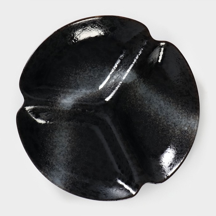 Менажница фарфоровая 3 ячейки Magistro «Ночной дождь», 20,5×3 см, цвет чёрный - фото 1908105201
