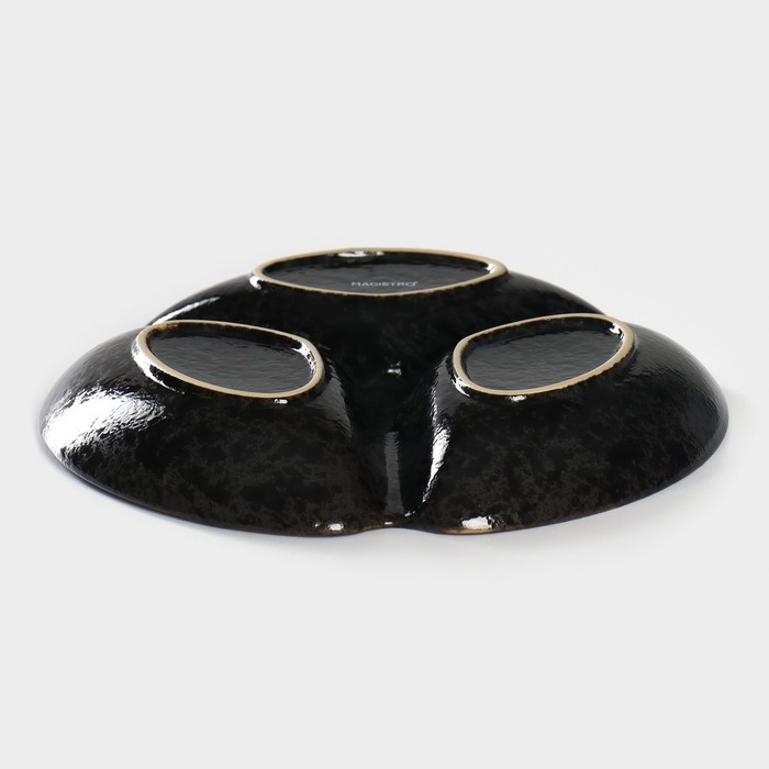 Менажница фарфоровая 3 ячейки Magistro «Ночной дождь», 20,5×3 см, цвет чёрный - фото 1908105202