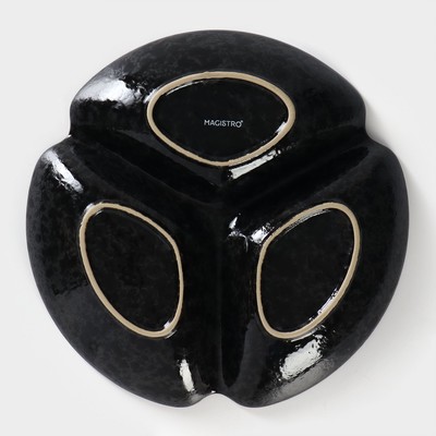 Менажница 3 ячейки Magistro «Ночной дождь», 20.5×3 см, фарфор, чёрная