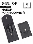 Набор маникюрный, 5 предметов, в футляре на кнопке, чёрный - Фото 1