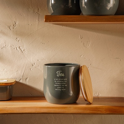 Банка для чая SL Home, 9.5×14 см, с бамбуковой крышкой, серая