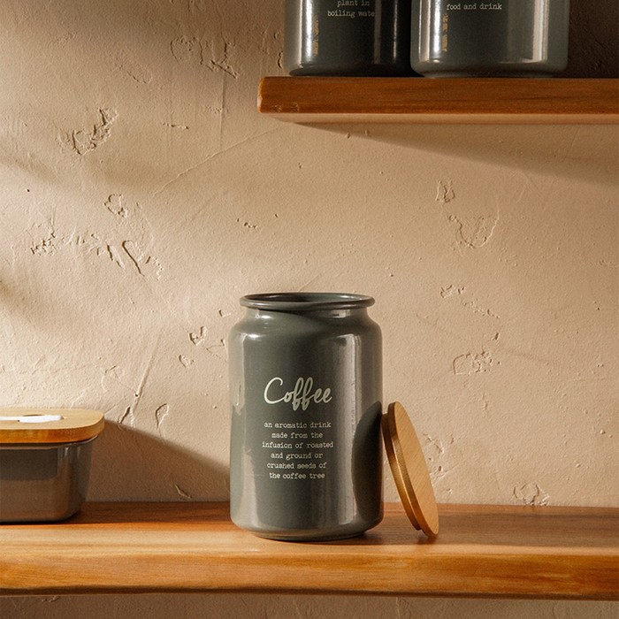 Банка для кофе SL Home, 9.5×14 см, цвет серый, с бамбуковой крышкой
