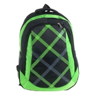 Рюкзак школьный "Клетка", 1 отдел, 1 наружный и 2 боковых кармана, усиленная спинка, чёрный/зелёный - Фото 1