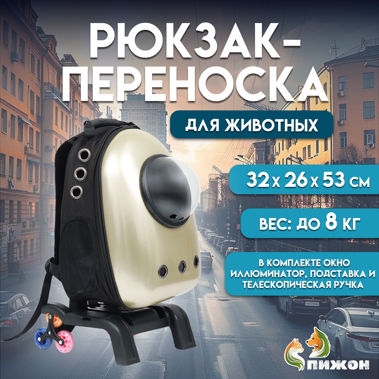 Рюкзак с подставкой, телескопической ручкой и окном для обзора, 32 х 26 ...