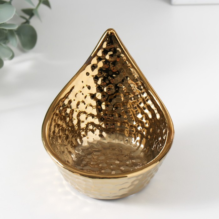 Подсвечник керамика на 1 свечу "Капля" d=5 см золото 11х9х8 см