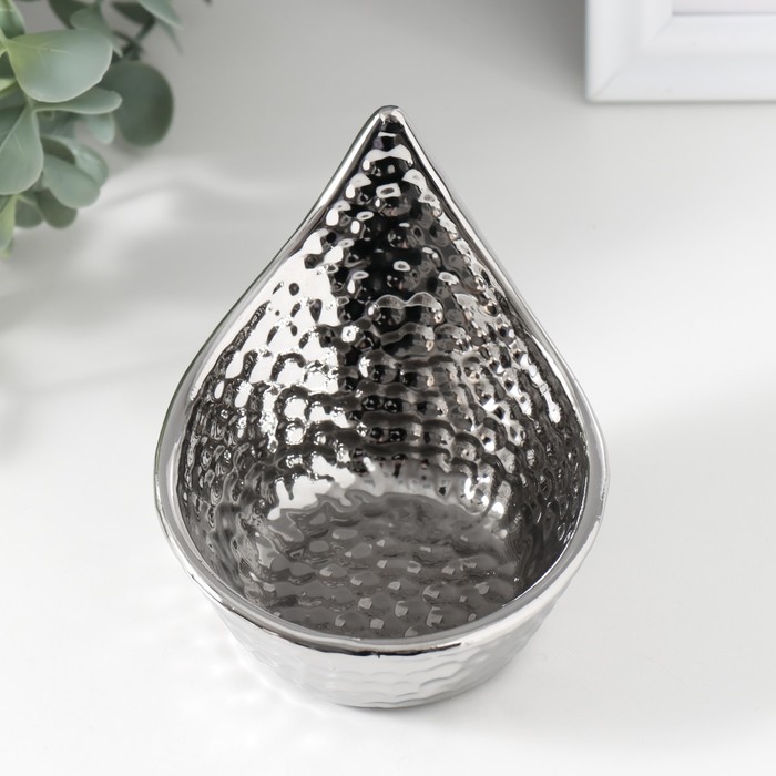 Подсвечник керамика на 1 свечу "Капля" d=5 см серебро 11х9х8 см - Фото 1