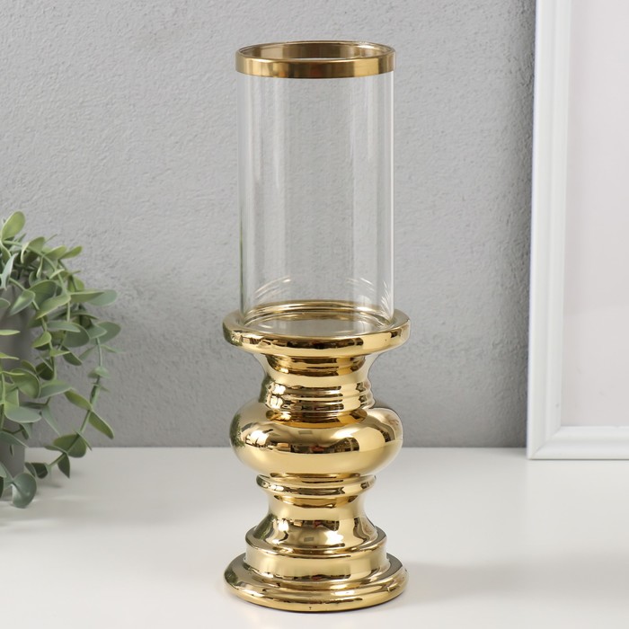 Подсвечник керамика, стекло на 1 свечу "Грация" d=7,5 см золото 10х10х28,5 см