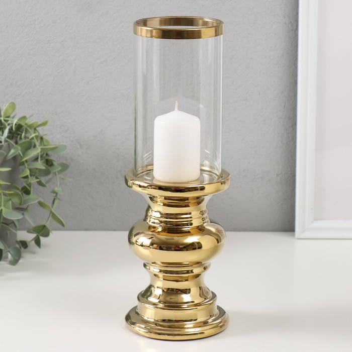 Подсвечник керамика, стекло на 1 свечу "Грация" d=7,5 см золото 10х10х28,5 см