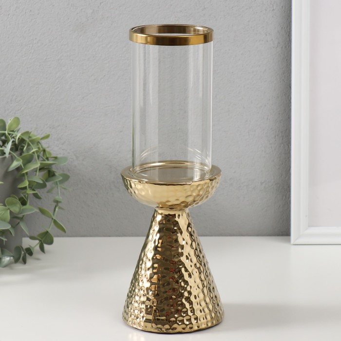 Подсвечник керамика, стекло на 1 свечу "Ибис" d=7,5 см золото 10,5х10,5х29,5 см
