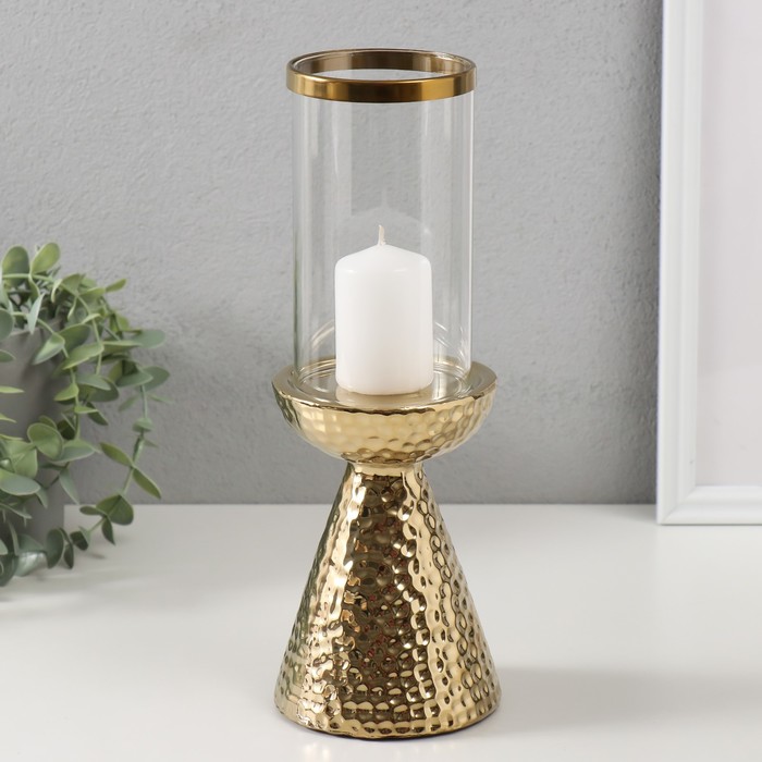 Подсвечник керамика, стекло на 1 свечу "Ибис" d=7,5 см золото 10,5х10,5х29,5 см