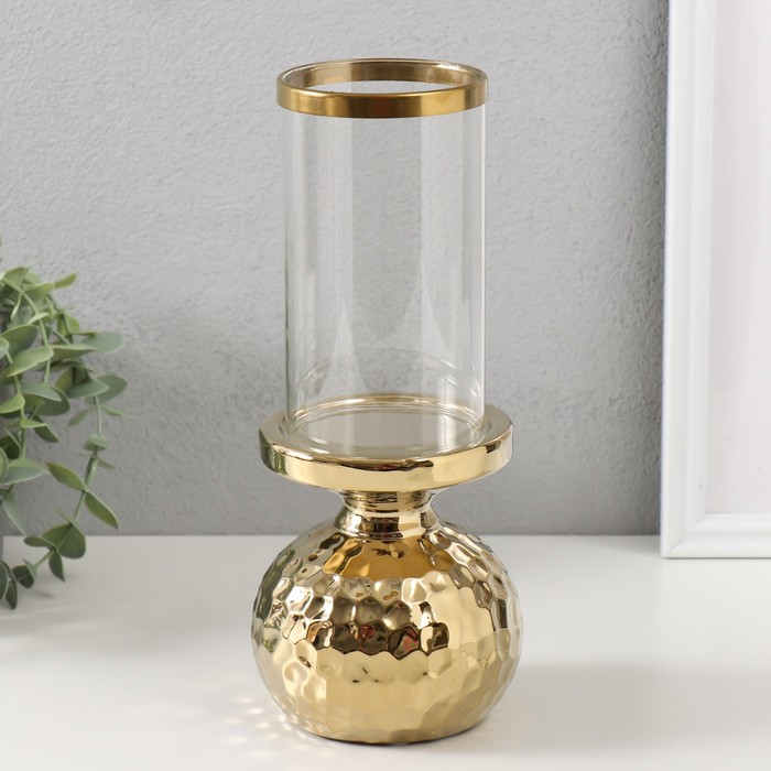 Подсвечник керамика, стекло на 1 свечу "Лоджуар" d=8 см золото 10,5х10,5х26 см