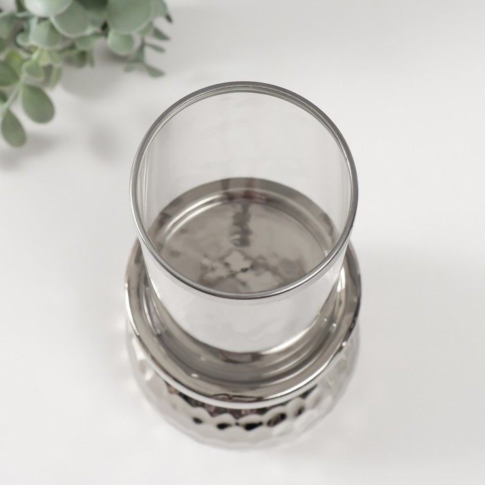 Подсвечник керамика, стекло на 1 свечу "Лоджуар" d=8 см серебро 10,5х10,5х26 см