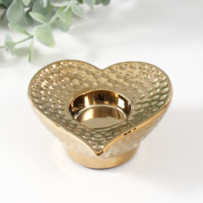 Подсвечник керамика на 1 свечу "Сердце" d=4 см золото 10,2х10,2х4,3 см