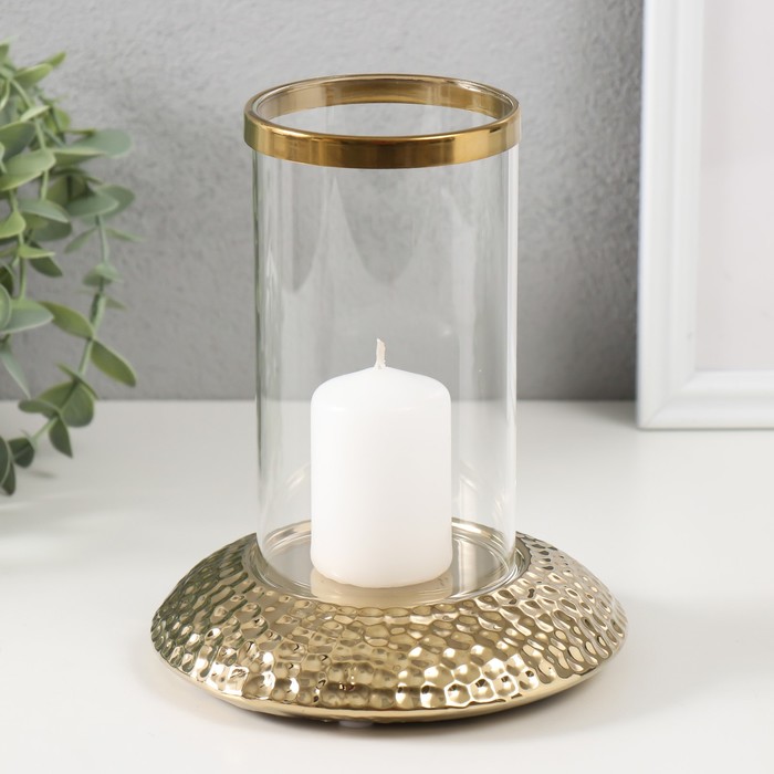 Подсвечник керамика, стекло на 1 свечу "Верна" d=8 см золото 14,5х14,5х17,5 см