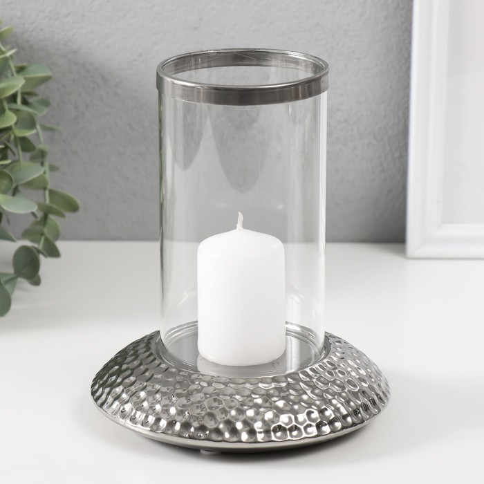 Подсвечник керамика, стекло на 1 свечу "Верна" d=8 см серебро 14,5х14,5х17,5 см