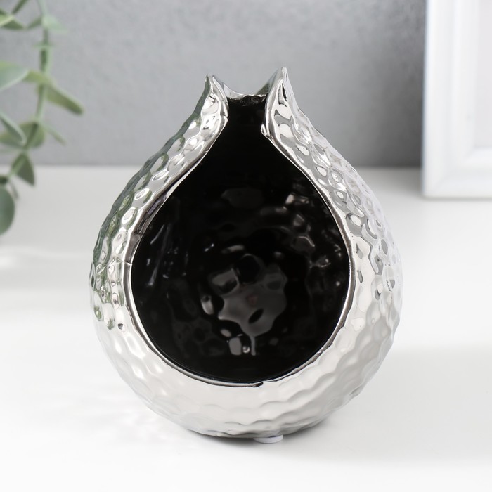 Подсвечник керамика на 1 свечу "Гранат" d=4,5 см серебро 10х10х11,5 см