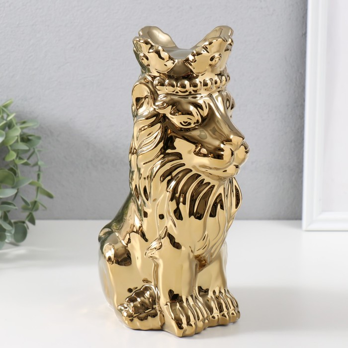 Фигурка керамика «Лев в короне», золото, 17×12×26 см - Фото 1