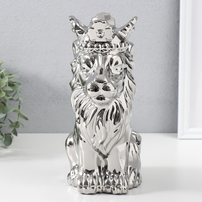 Фигурка керамика «Лев в короне», серебро, 17×12×26 см