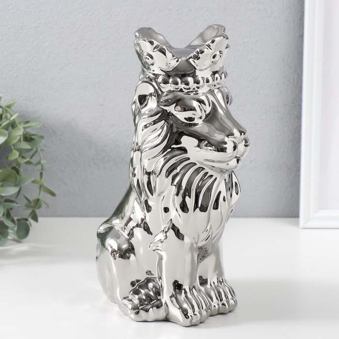 Фигурка керамика «Лев в короне», серебро, 17×12×26 см - Фото 1