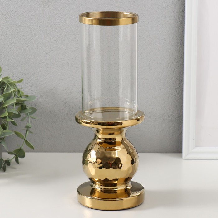Подсвечник керамика, стекло на 1 свечу "Нуар" d=8 см золото 10х10х27 см