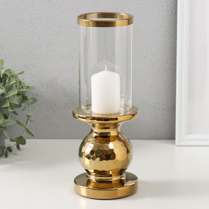 Подсвечник керамика, стекло на 1 свечу "Нуар" d=8 см золото 10х10х27 см