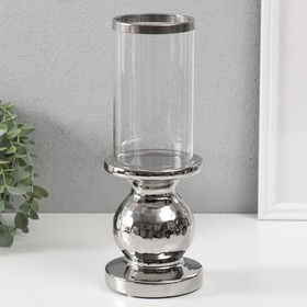 Подсвечник керамика, стекло на 1 свечу "Нуар" d=8 см серебро 10х10х27 см