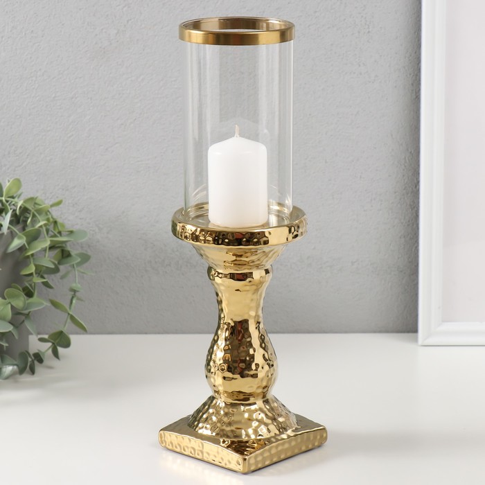 Подсвечник керамика, стекло на 1 свечу "Монти" d=7,5 см золото 9х9х31,5 см