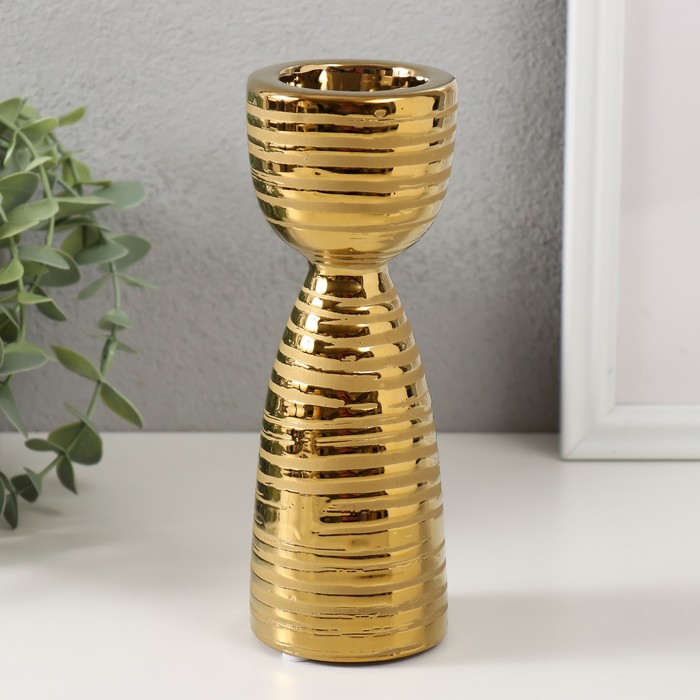 Подсвечник керамика на 1 свечу "Зебра" d=4 см золото 6,5х6,5х18 см