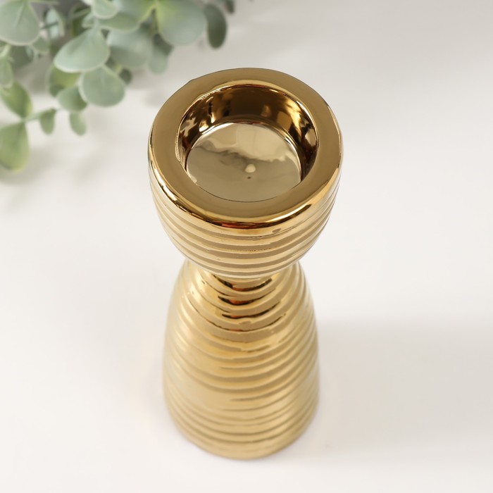 Подсвечник керамика на 1 свечу "Зебра" d=4 см золото 6,5х6,5х18 см