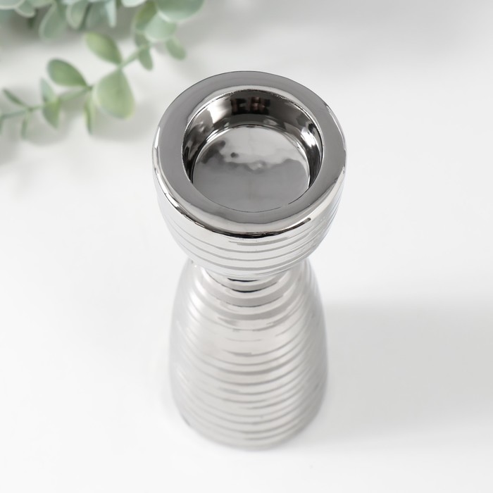 Подсвечник керамика на 1 свечу "Зебра" d=4 см серебро 6,5х6,5х18 см