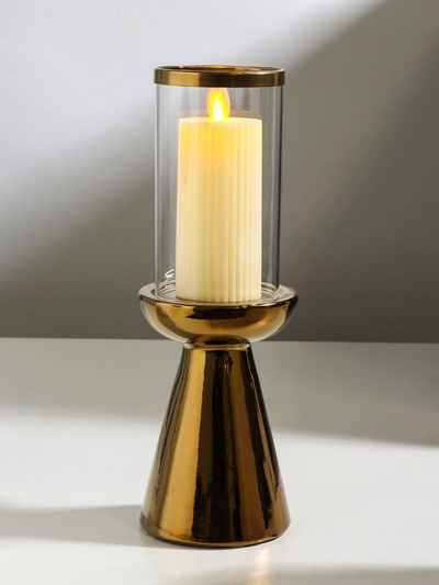 Подсвечник на 1 свечу «Гладь», керамика, стекло, d=8 см, золото, 10×10×29.5 см