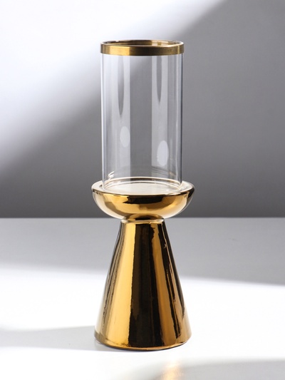 Подсвечник на 1 свечу «Гладь», керамика, стекло, d=8 см, золото, 10×10×29.5 см
