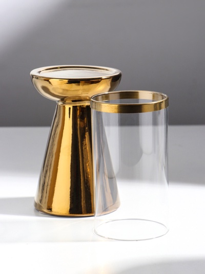 Подсвечник на 1 свечу «Гладь», керамика, стекло, d=8 см, золото, 10×10×29.5 см