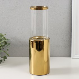 Подсвечник керамика, стекло на 1 свечу "Хром" d=7,5 см золото 9,2х9,2х29,5 см