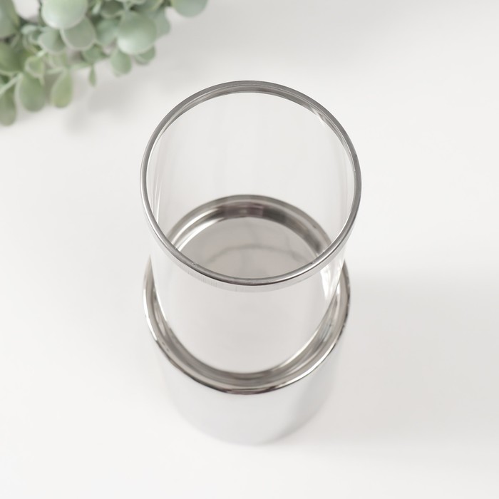 Подсвечник керамика, стекло на 1 свечу "Хром" d=7,5 см серебро 9,2х9,2х29,5 см