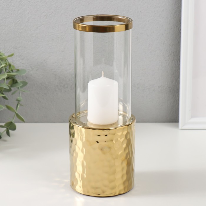 Подсвечник керамика, стекло на 1 свечу "Нуар. Цилиндр" d=7,5 см золото 9х9х24 см