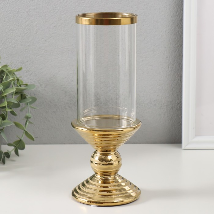 Подсвечник керамика, стекло на 1 свечу "Иллюзия. Зебра" d=7,5 см золото 9х9х24 см - Фото 1