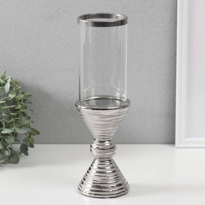 Подсвечник керамика, стекло на 1 свечу "Зазеркалье. Зебра" d=7,5 см серебро 9,5х9,5х29 см - Фото 1