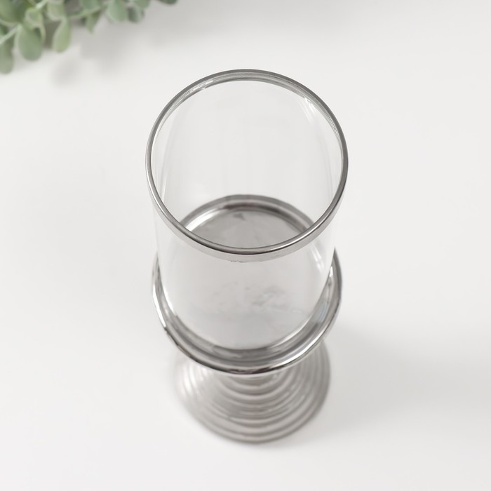 Подсвечник керамика, стекло на 1 свечу "Зазеркалье. Зебра" d=7,5 см серебро 9,5х9,5х29 см