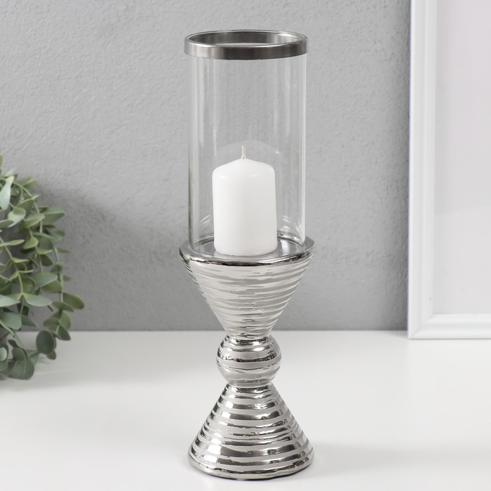Подсвечник керамика, стекло на 1 свечу "Зазеркалье. Зебра" d=7,5 см серебро 9,5х9,5х29 см