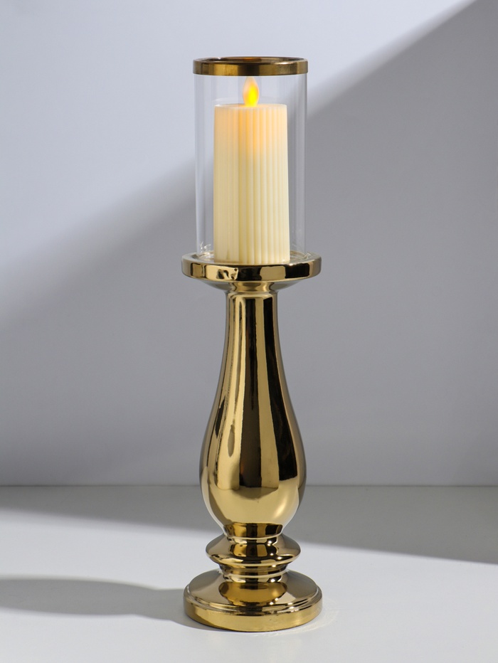 Подсвечник на 1 свечу «Аванти», керамика, стекло, d=8 см, золото, 10×10×40.5 см