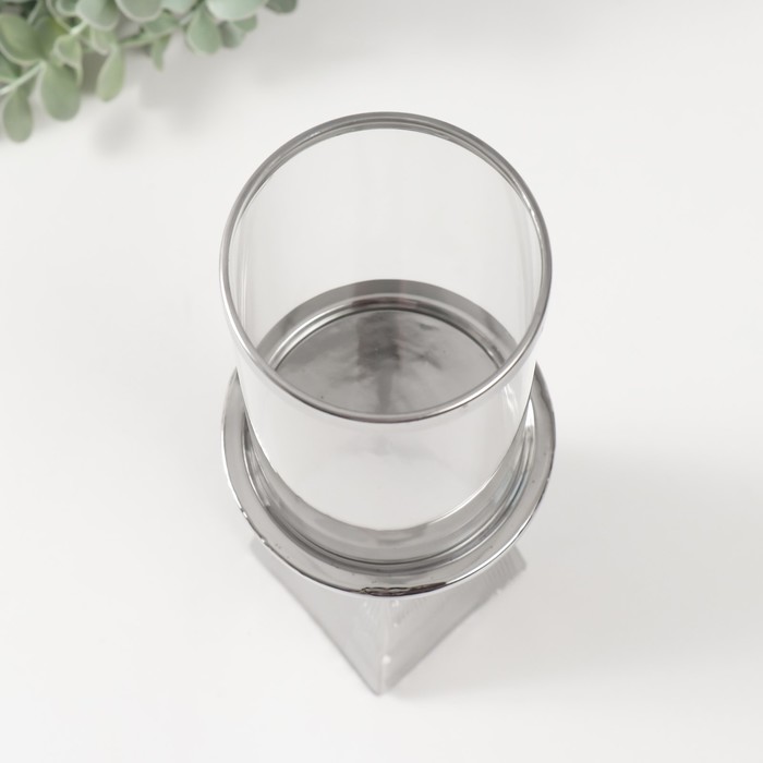 Подсвечник керамика, стекло на 1 свечу "Буэно" d=7,5 см серебро 9,5х9,5х29,5 см