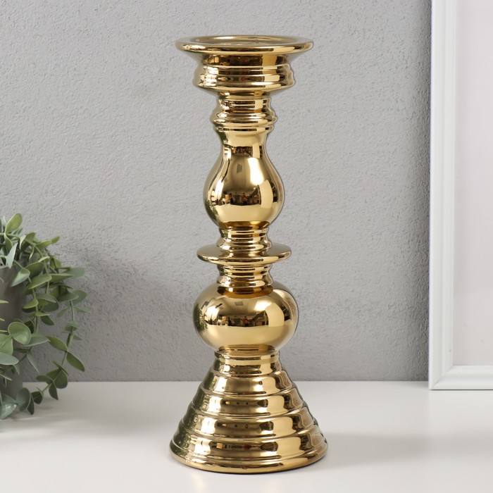 Подсвечник керамика на 1 свечу "Элегант" d=1,5 см золото 12х12х31,5 см
