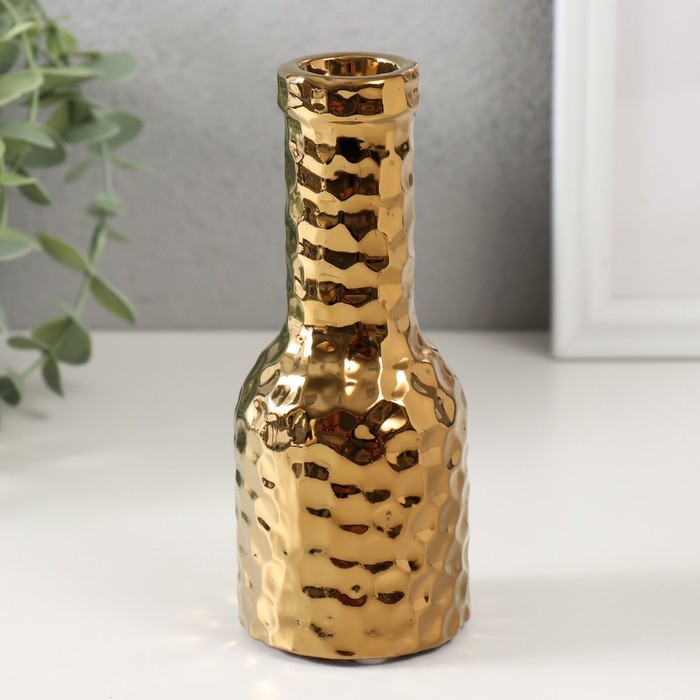 Подсвечник керамика на 1 свечу "Бутыль" d=1,5 см золото 6х6х15 см - Фото 1