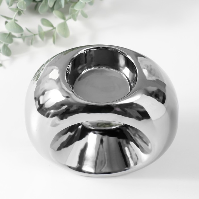 Подсвечник керамика на 1 свечу "Кольцо" d=6 см серебро 16х8х14 см