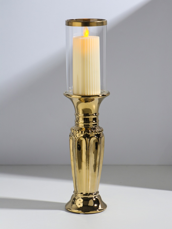 Подсвечник на 1 свечу «Арте», керамика, стекло, d=7.5 см, золото, 9×9×37.5 см