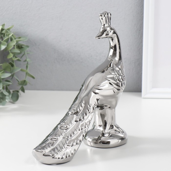Сувенир керамика "Павлин" серебро 20,5х7х21,5 см
