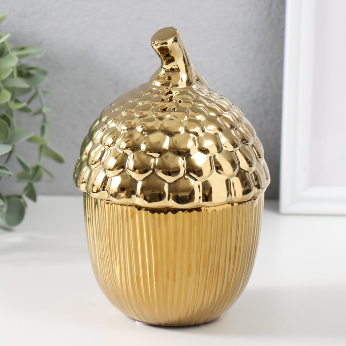 Шкатулка керамика "Жёлудь" золото 12х12х18 см
