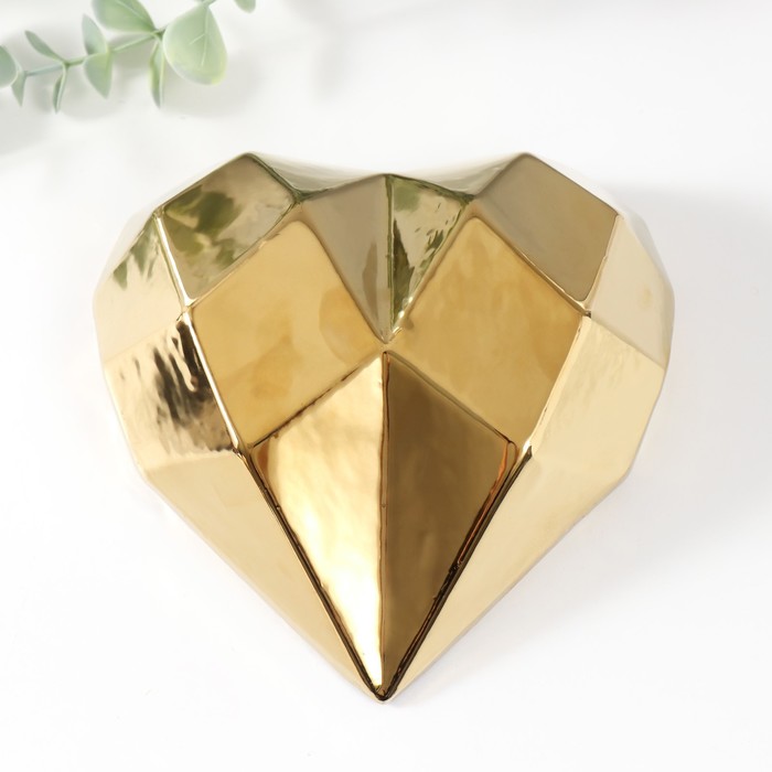 Сувенир керамика "Сердце 3D грани" золото 15х15х5 см - Фото 1
